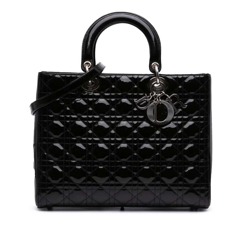 Dior Large Patent Cannage Lady Dior Black Leather Good condition - Front View