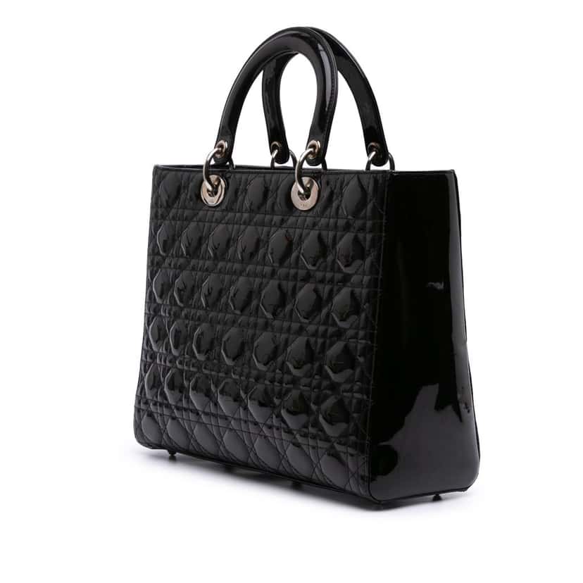 Dior Large Patent Cannage Lady Dior Black Leather Good condition - Back View