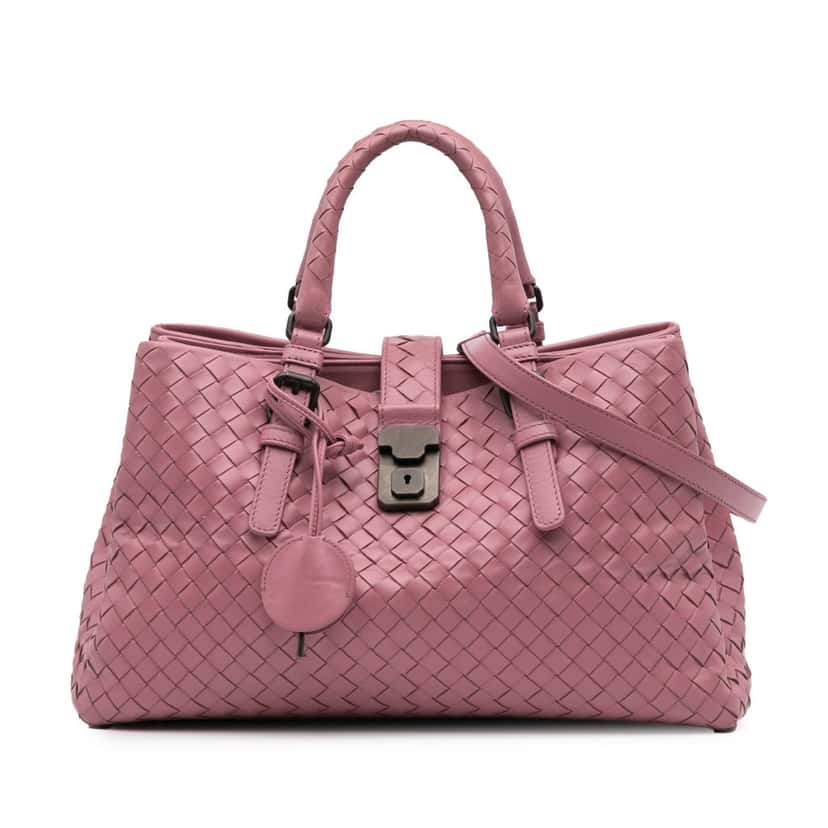 Bottega Veneta Small Nappa Intrecciato Roma Satchel Pink Leather Good condition - Front View