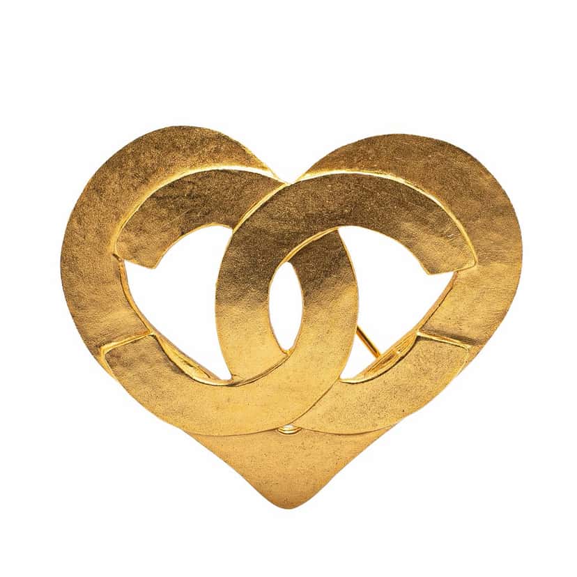 Chanel Gold Plated CC Heart Brooch Gold Metal Good condition - Front View