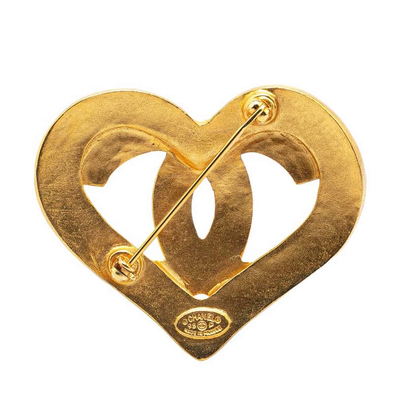 Chanel Gold Plated CC Heart Brooch Gold Metal Good condition - Back View