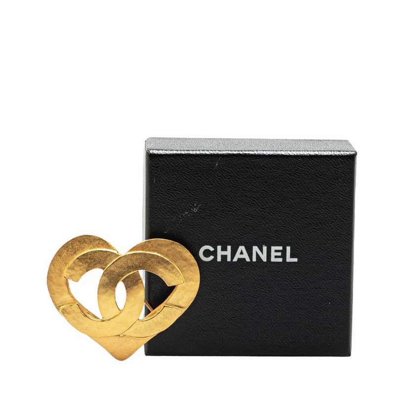 Chanel Gold Plated CC Heart Brooch Gold Metal Good condition - Box View