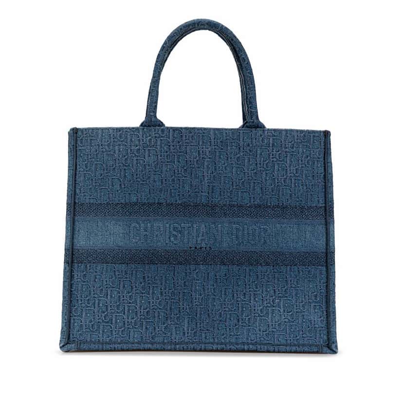 Dior Large Oblique Denim Book Tote Blue Denim Very good condition - Front View