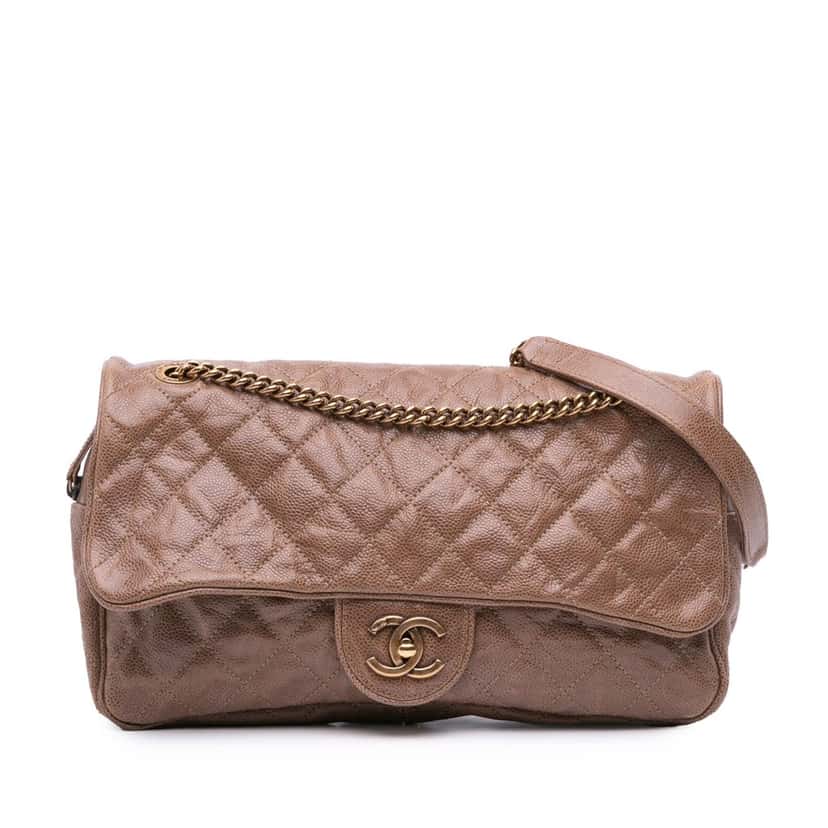 Chanel Large Quilted Glazed Caviar Shiva Flap Brown Leather Good condition - Front View