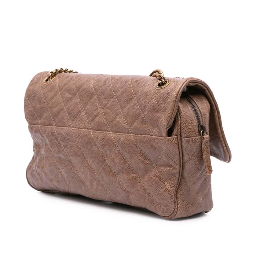 Chanel Large Quilted Glazed Caviar Shiva Flap Brown Leather Good condition - Back View