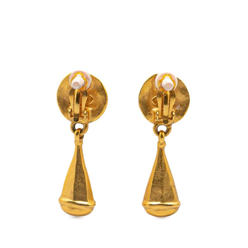 Chanel Gold Plated CC Teardrop Clip On Earrings Gold Metal Good condition - Back View