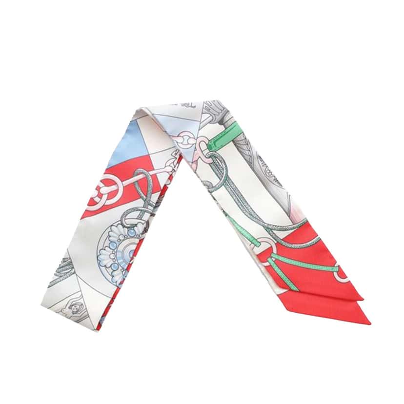 Hermès Cliquetis Silk Twilly Scarf White Silk Very good condition - Inside View