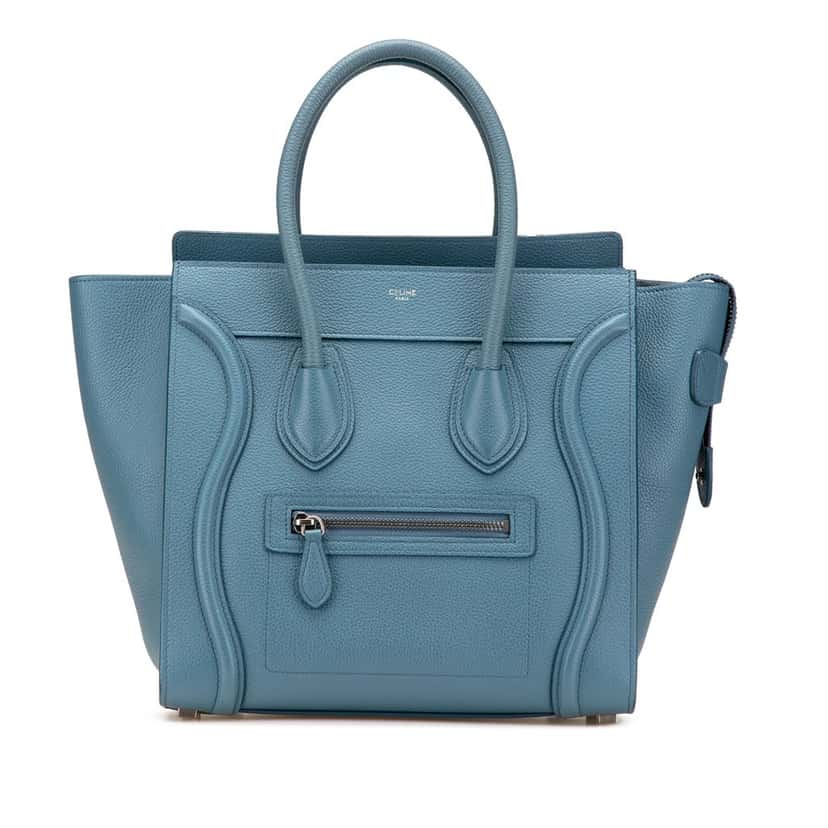 Celine Micro Calfskin Luggage Tote Blue Leather Good condition - Front View