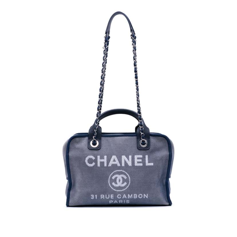 Chanel Large Denim Deauville Bowling Bag Blue Denim Good condition - Front View