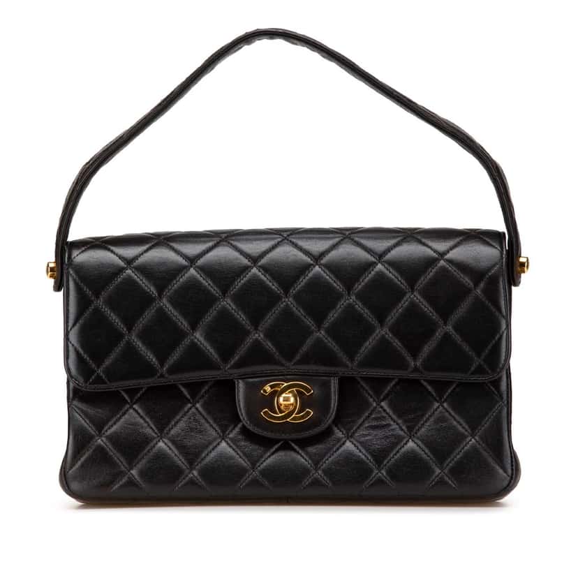 Chanel Quilted Lambskin Double Sided Flap Black Leather Good condition - Front View