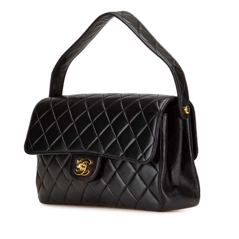Chanel Quilted Lambskin Double Sided Flap Black Leather Good condition - Back View