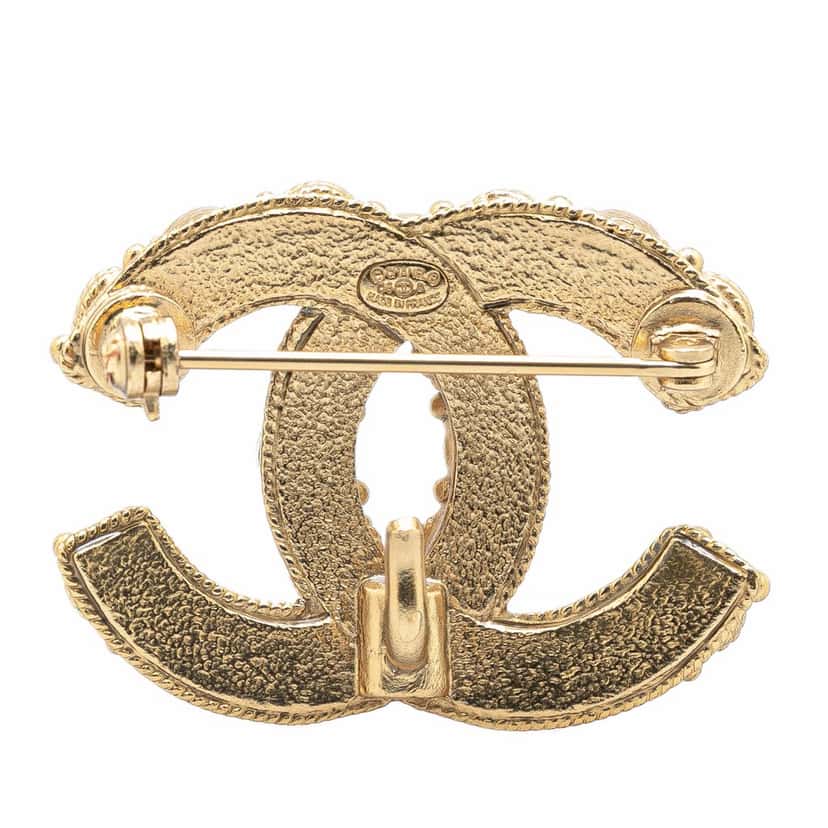 Chanel Gold Plated CC Crystal Brooch Gold Metal Good condition - Back View