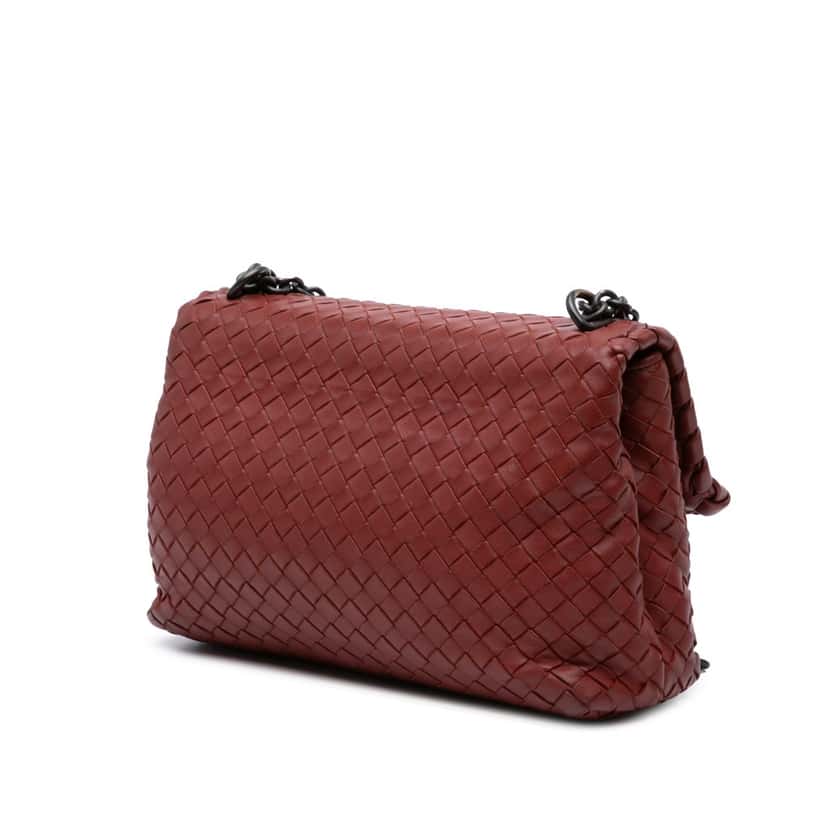 Bottega Veneta Small Nappa Intrecciato Olimpia Shoulder Bag Red Leather Good condition - Back View