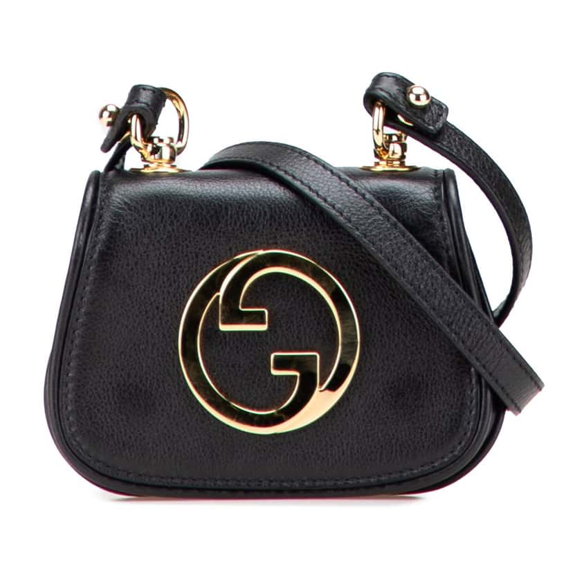 Gucci Textured Calfskin Blondie Card Case on Strap Black Leather Good condition - Front View