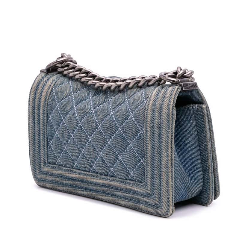 Chanel Small Quilted Denim Boy Flap Blue Denim Good condition - Back View