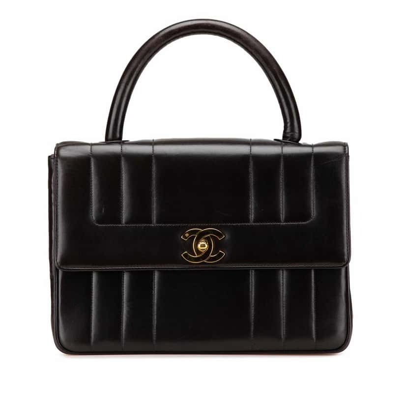 Chanel Lambskin Mademoiselle Kelly Top Handle Bag Black Leather Good condition - Front View