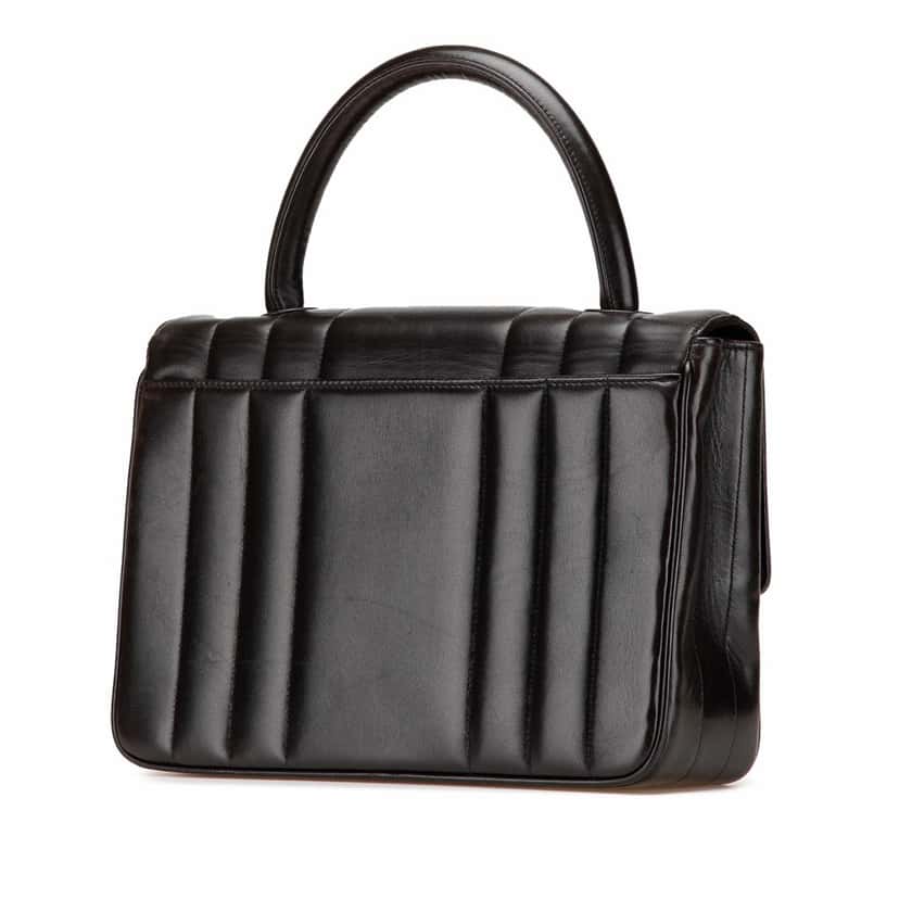 Chanel Lambskin Mademoiselle Kelly Top Handle Bag Black Leather Good condition - Back View