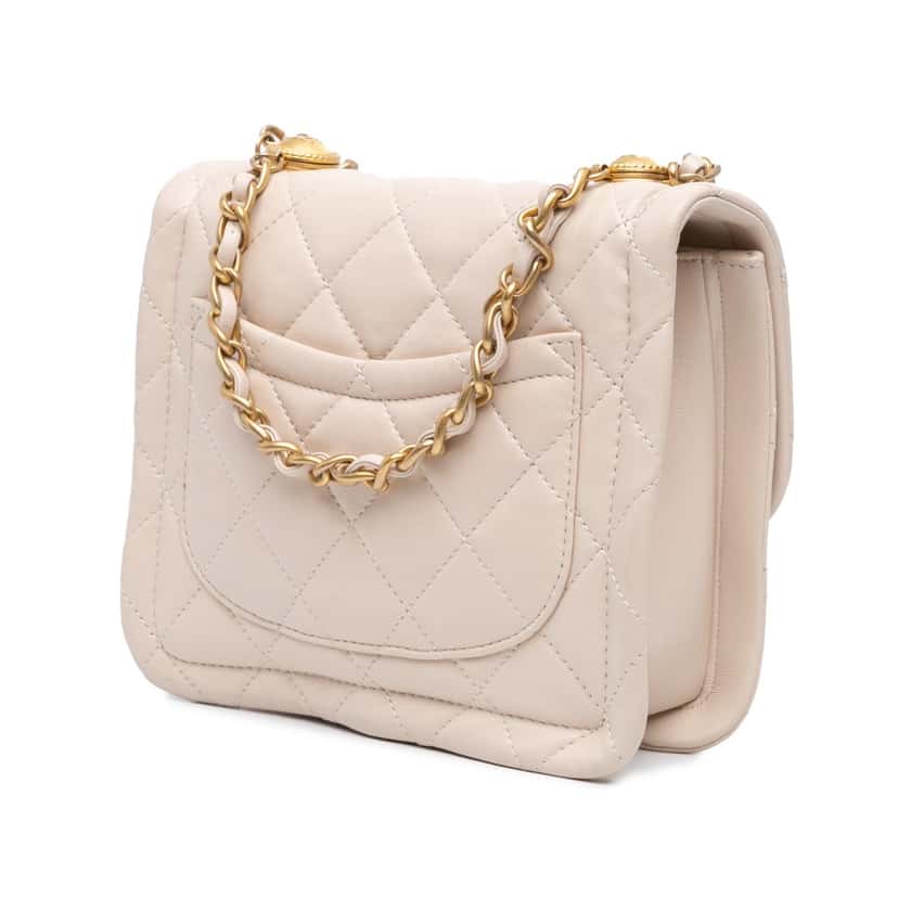 Chanel Small Lambskin Button On Top Flap Brown Leather Good condition - Back View