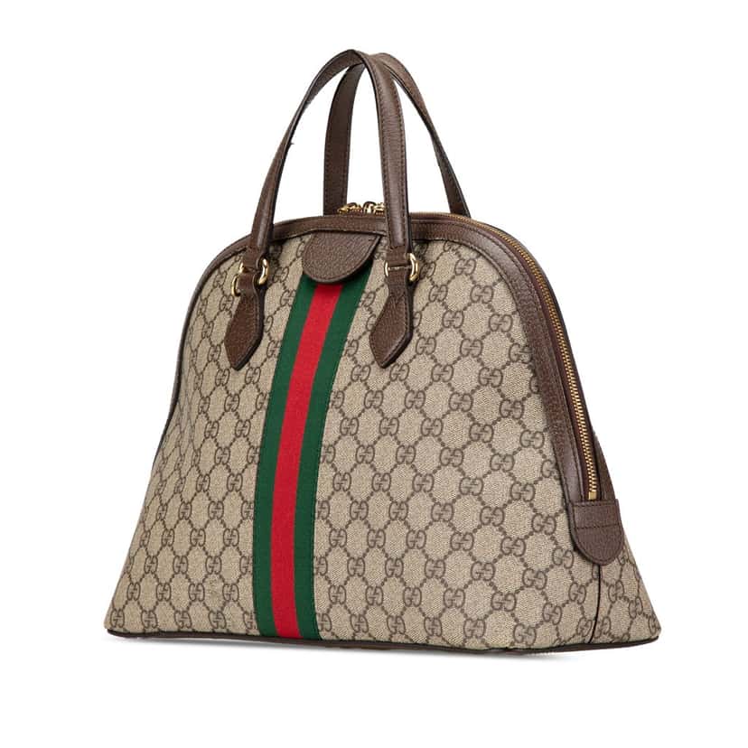 Gucci Medium GG Supreme Ophidia Web Satchel Brown Canvas Good condition - Back View