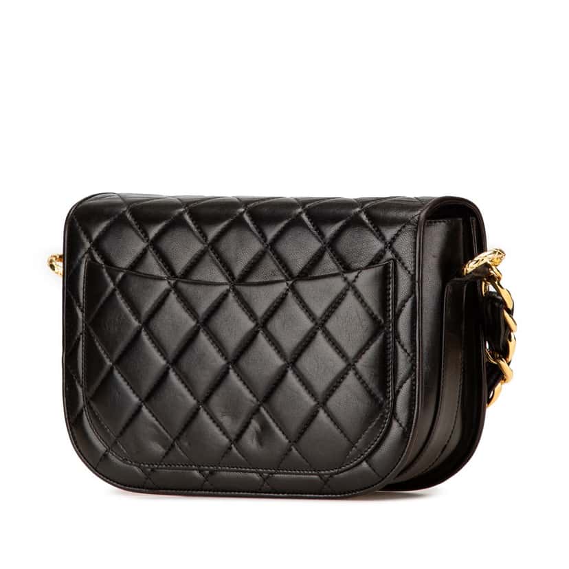 Chanel CC Quilted Lambskin Chain Flap Black Leather Very good condition - Back View