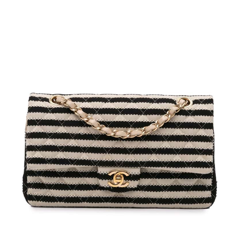 Chanel Medium Classic Jersey Coco Sailor Double Flap Black Cotton Good condition - Front View