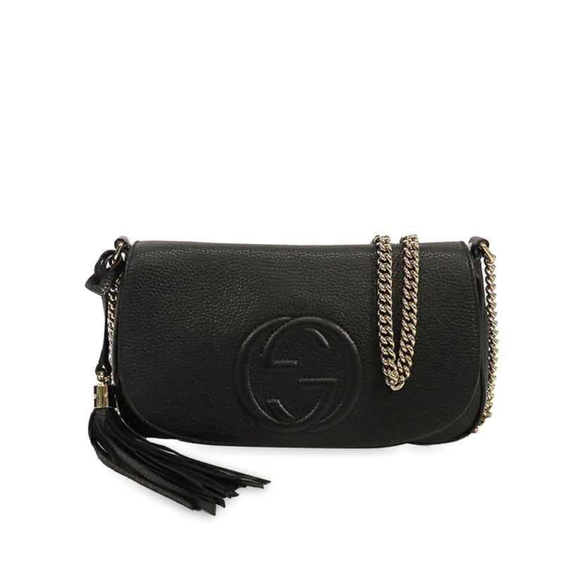 Gucci Medium Leather Soho Chain Flap Crossbody Black Leather Good condition - Front View