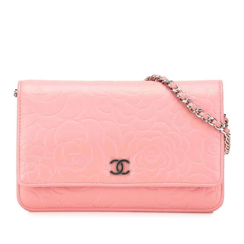 Chanel Embossed Lambskin Camellia Wallet On Chain Pink Leather Good condition - Front View