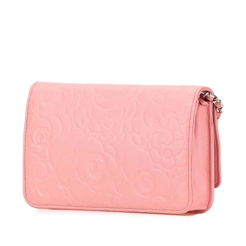 Chanel Embossed Lambskin Camellia Wallet On Chain Pink Leather Good condition - Back View