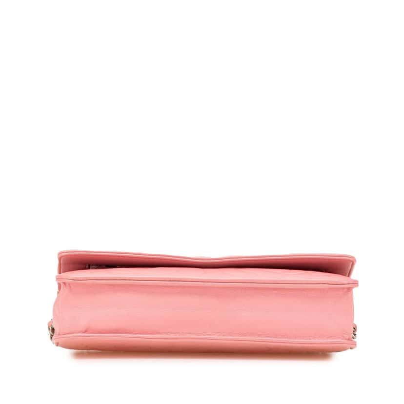 Chanel Embossed Lambskin Camellia Wallet On Chain Pink Leather Good condition - Inside View