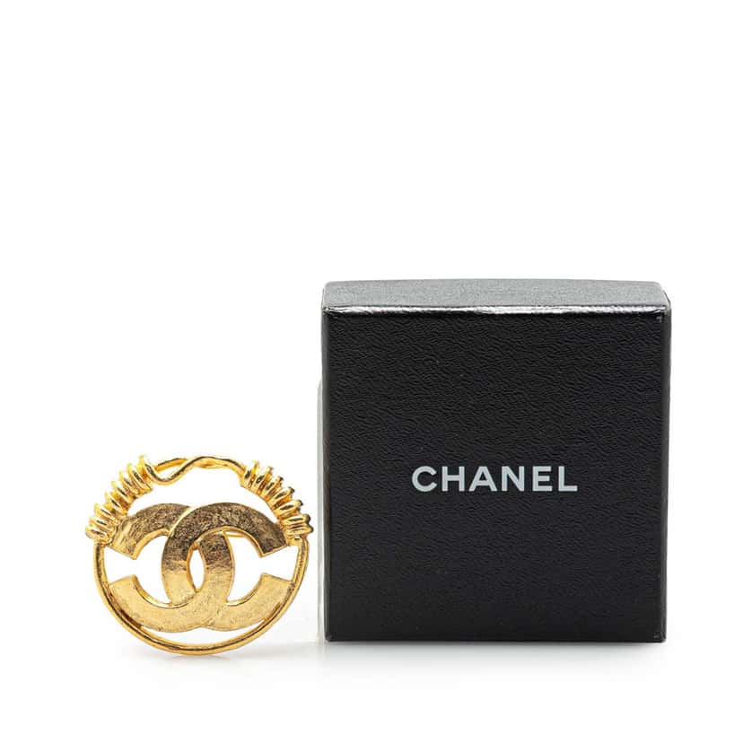 Chanel Gold Plated CC Brooch Gold Metal Good condition - Box View