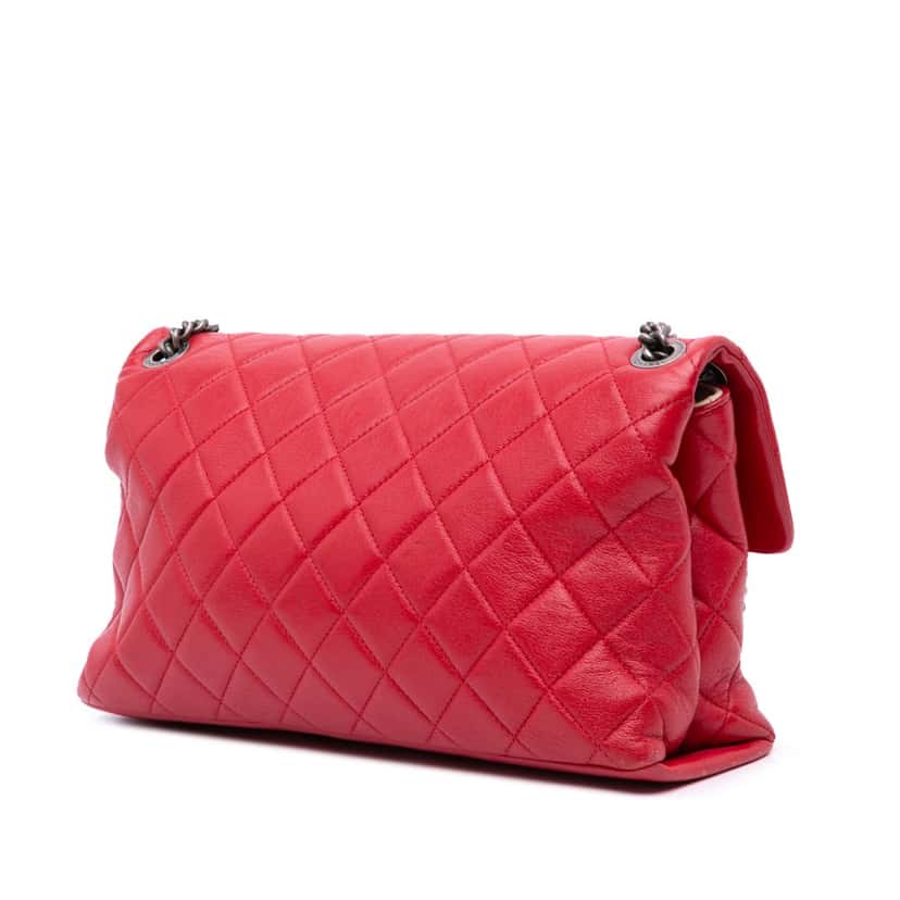Chanel Large Quilted Shiny Lambskin Burgundy Rocks Flap Red Leather Good condition - Back View