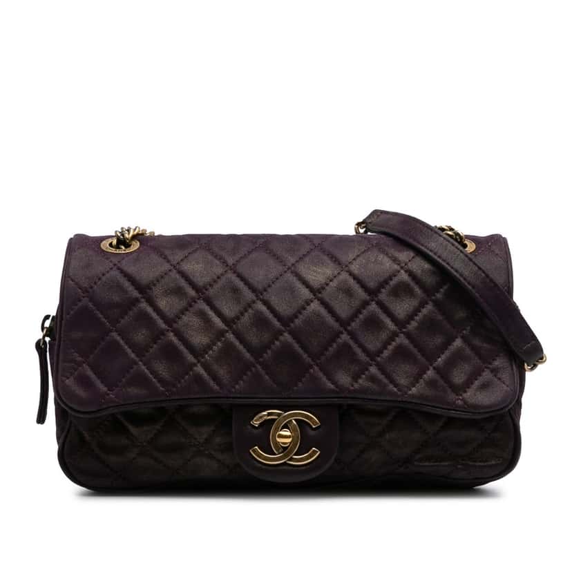 Chanel Small Quilted Iridescent Calfskin Shiva Flap Purple Leather Good condition - Front View