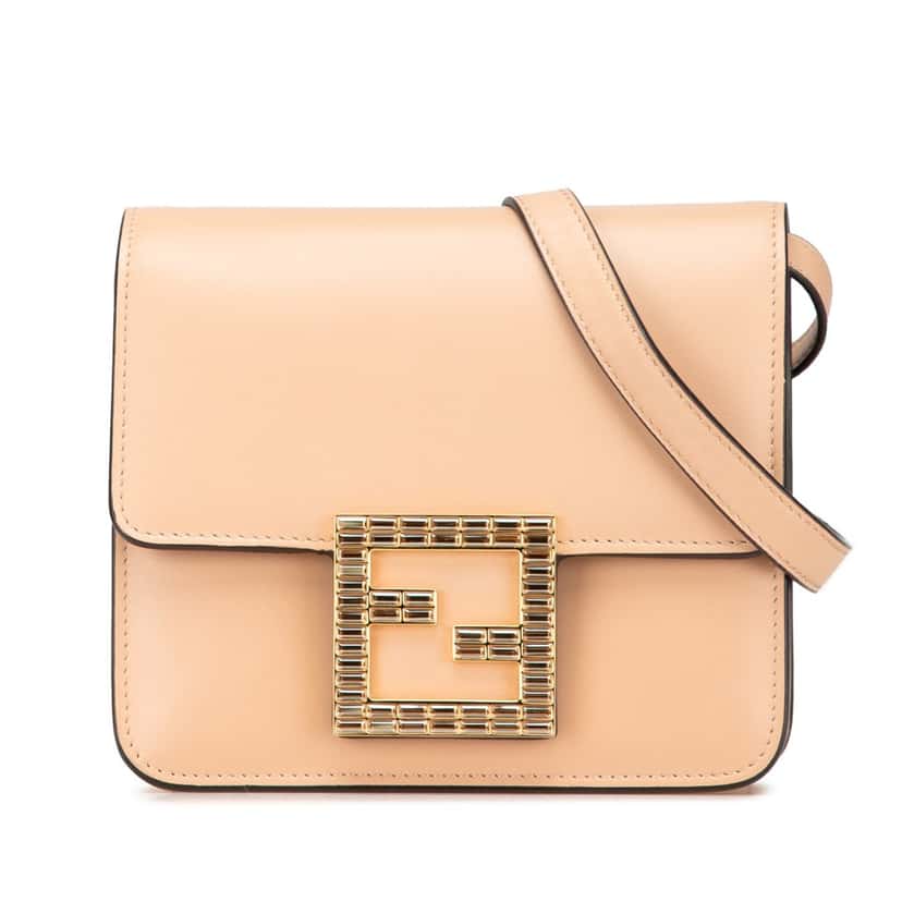 Fendi Leather Crystal Fab Crossbody Brown Leather Very good condition - Front View