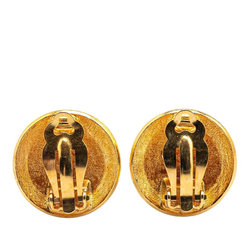 Chanel Gold Plated CC Round Clip on Earrings Gold Metal Good condition - Back View