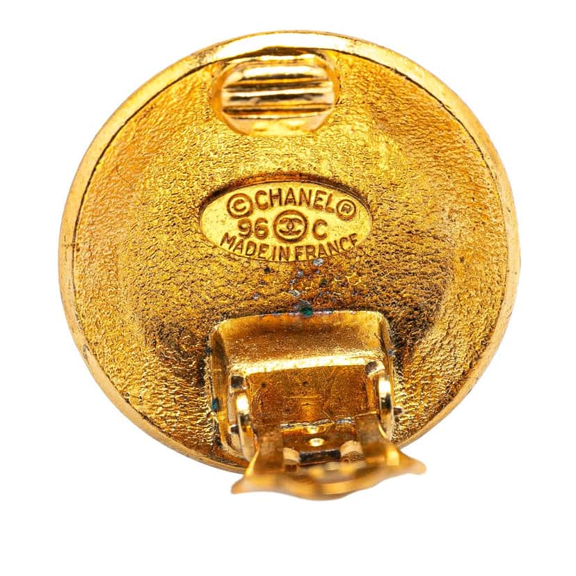 Chanel Gold Plated CC Round Clip on Earrings Gold Metal Good condition - Inside View