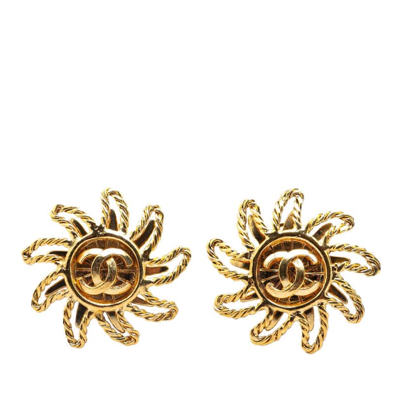 Chanel Gold Plated CC Sun Clip on Earrings Gold Metal Good condition - Front View