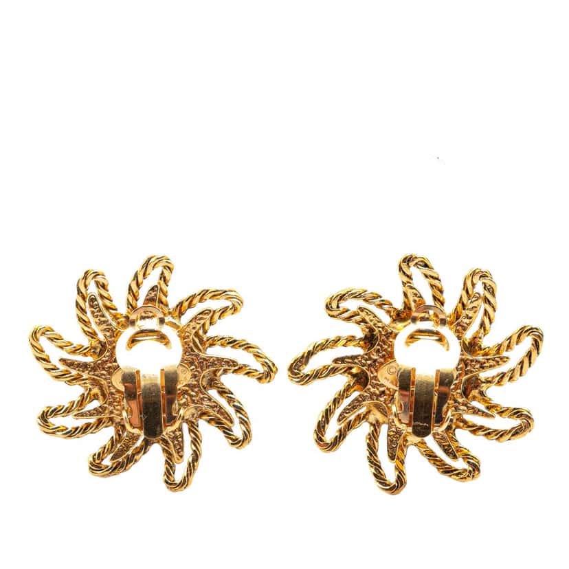 Chanel Gold Plated CC Sun Clip on Earrings Gold Metal Good condition - Back View