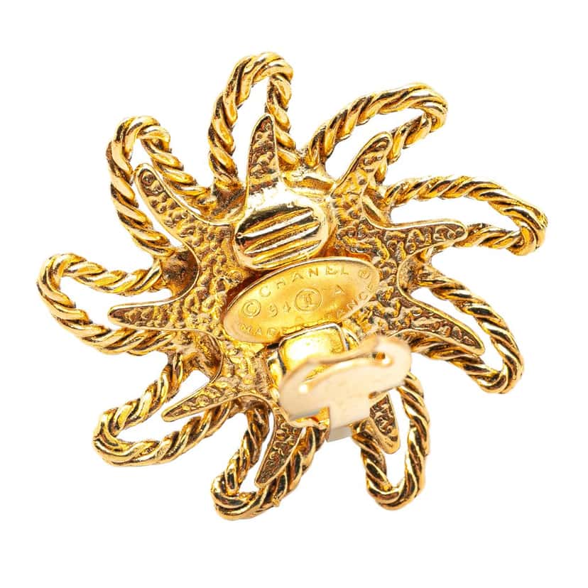 Chanel Gold Plated CC Sun Clip on Earrings Gold Metal Good condition - Inside View