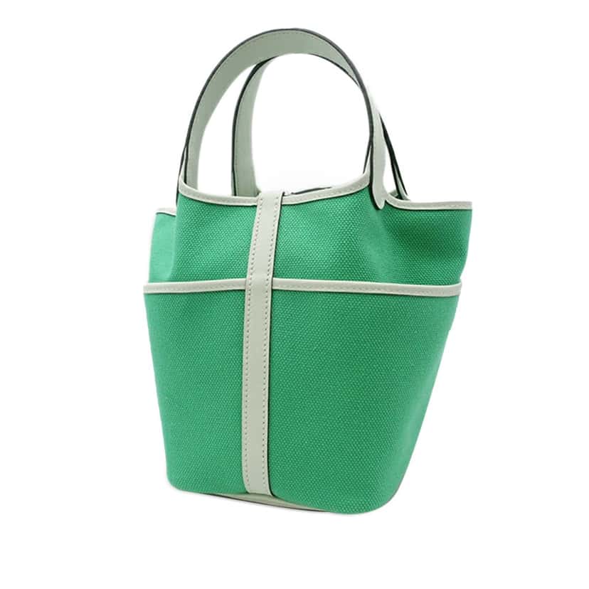 Hermès Toile Goeland and Swift Cargo Picotin Lock 18 Green Canvas Good condition - Back View