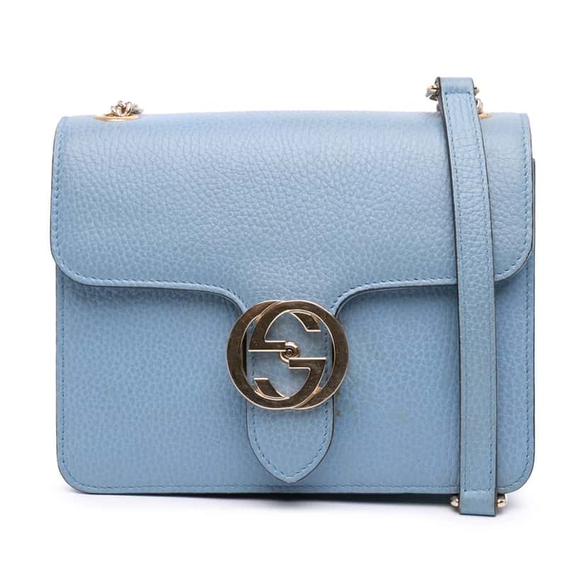 Gucci Small Dollar Calfskin Interlocking G Crossbody Blue Leather Good condition - Front View