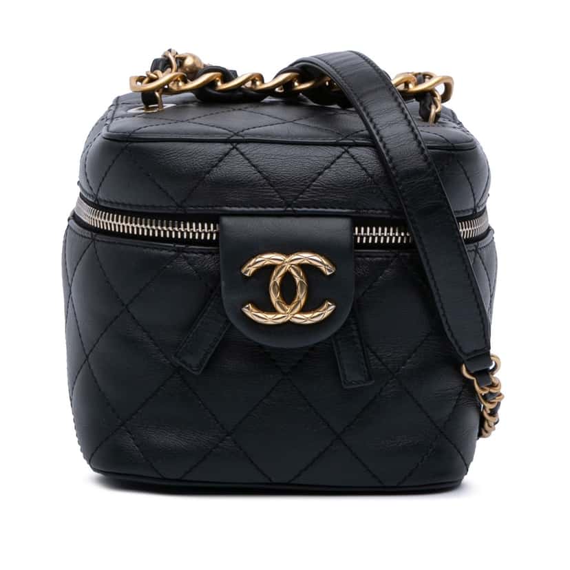 Chanel Small CC Lambskin Vanity Case Black Leather Good condition - Front View