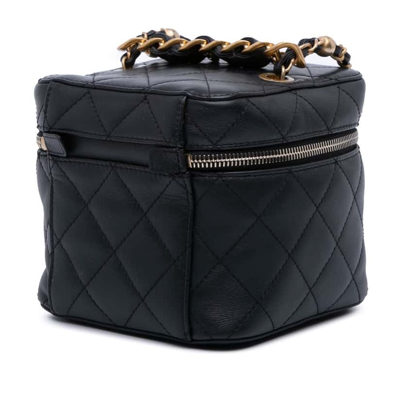 Chanel Small CC Lambskin Vanity Case Black Leather Good condition - Back View