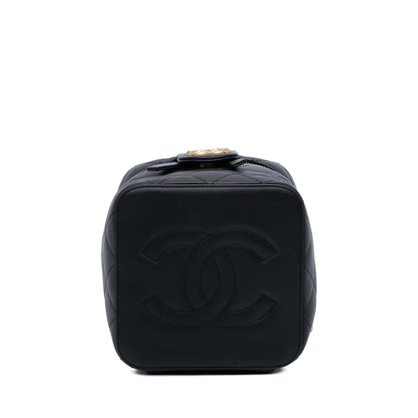 Chanel Small CC Lambskin Vanity Case Black Leather Good condition - Inside View