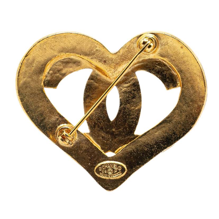 Chanel Gold Plated CC Heart Brooch Gold Metal Good condition - Back View