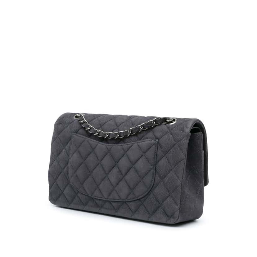 Chanel Medium Classic Nubuck Double Flap Grey Leather Good condition - Back View