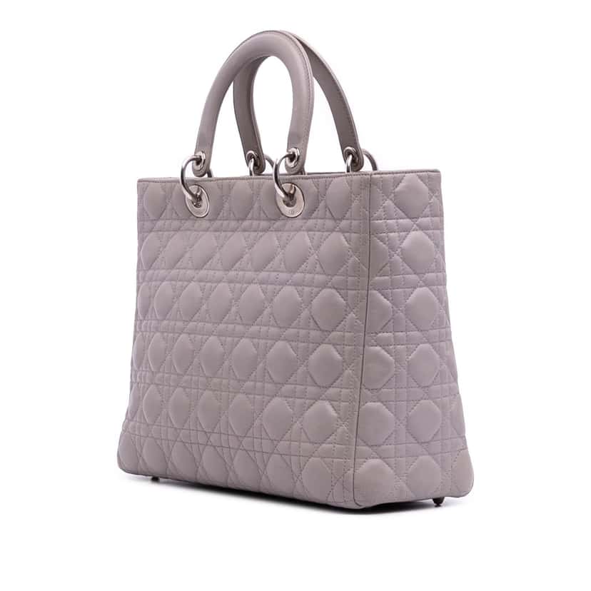Dior Large Lambskin Cannage Lady Dior Purple Leather Good condition - Back View