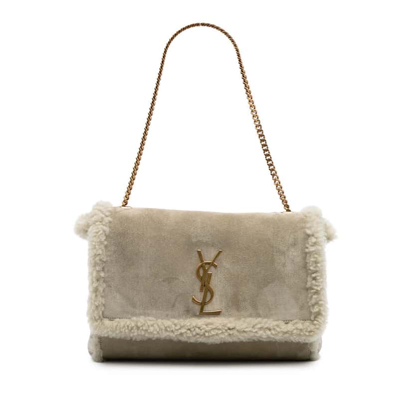 Saint Laurent Medium Shearling Monogram Kate Reversible Shoulder Bag Grey Good condition - Front View