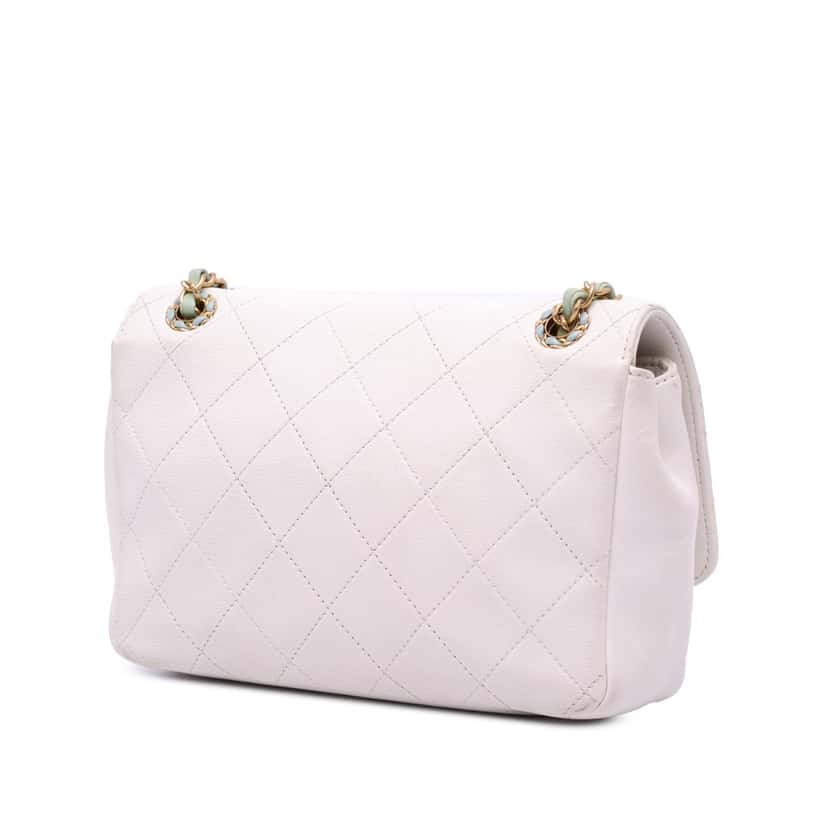Chanel CC Quilted Calfskin Single Flap White Leather Good condition - Back View