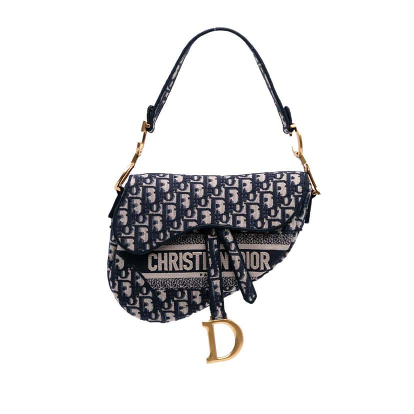 Dior Oblique Canvas Embroidered Saddle Bag Blue Canvas Good condition - Front View