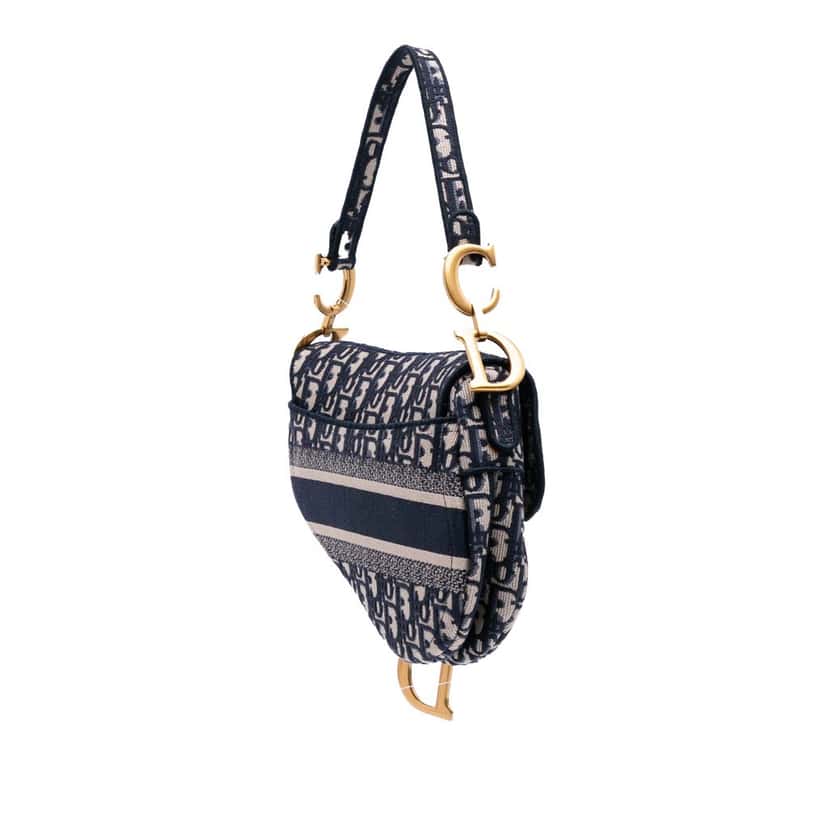 Dior Oblique Canvas Embroidered Saddle Bag Blue Canvas Good condition - Back View